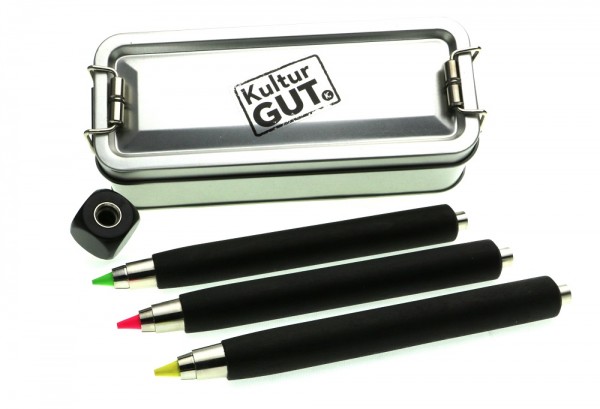 4er Textmarkerbox Workman long schwarz mit Textmakerminen und Spitzer Cube in Klappbox S.jpg